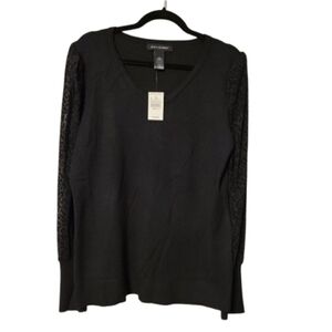 Ashley Stewart Black Leopard Burnout Sleeve Sweater Size 14/16​​​​​​​​​​